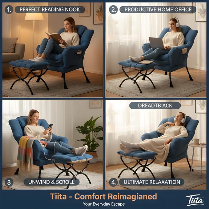 Tiita Lazy Chair with Ottoman, Comfy Leisure Sofa Armchair with Ottoman - Image 7
