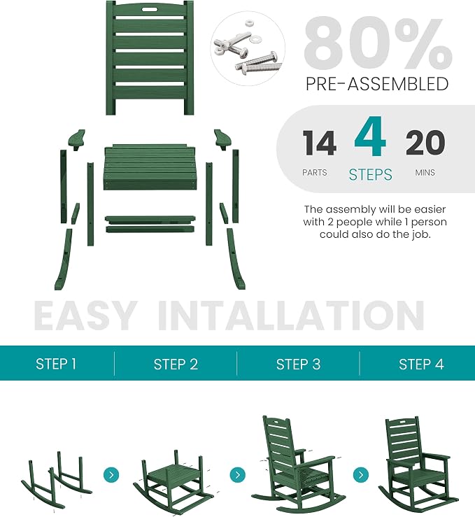 SERWALL Outdoor Rocking Chair Set of 4, Oversized HDPE Patio Rocking Chair - Image 5