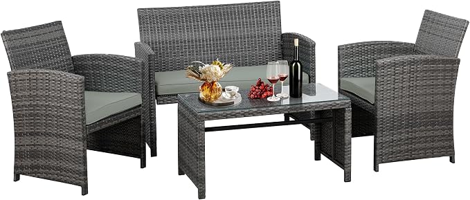 JAMFLY 4 Piece Outdoor Patio Furniture Set, Outdoor Wicker Rattan Chairs by JAMFLY