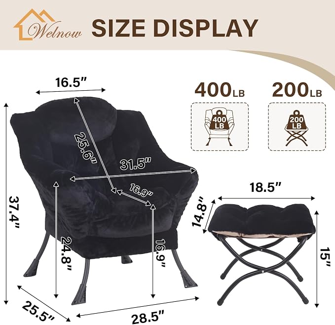 Welnow Lazy Chair with Ottoman, Modern Accent Chair with Armrests and a Side - Image 3