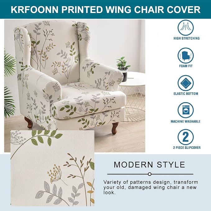 KRFOONN Wingback Chair Covers Slipcovers 2 Piece Stretch Wing Chair Covers - Image 4