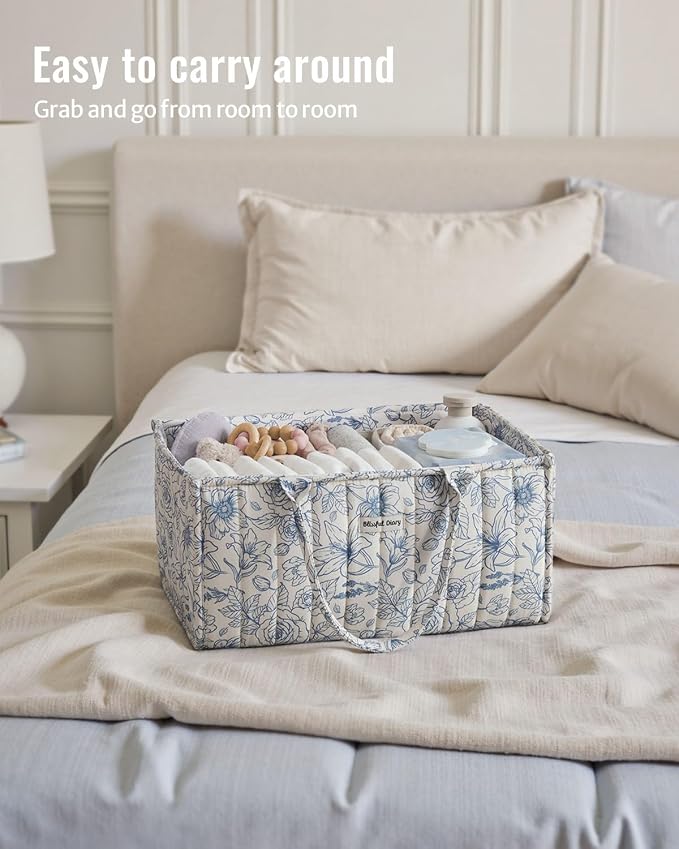 Blissful Diary Floral Diaper Caddy Organizer, Stylish Nursery Storage Basket - Image 4