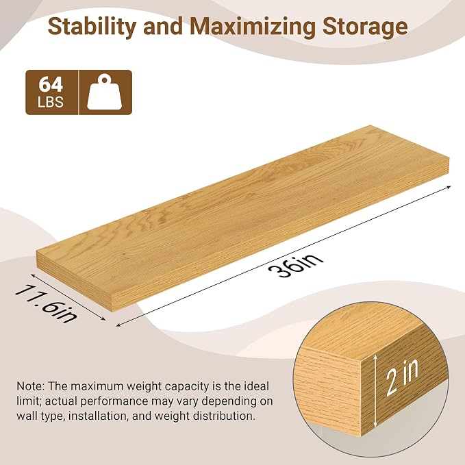 36 Inch Floating Shelves, 12 Inch Deep Floating Shelves - Image 3