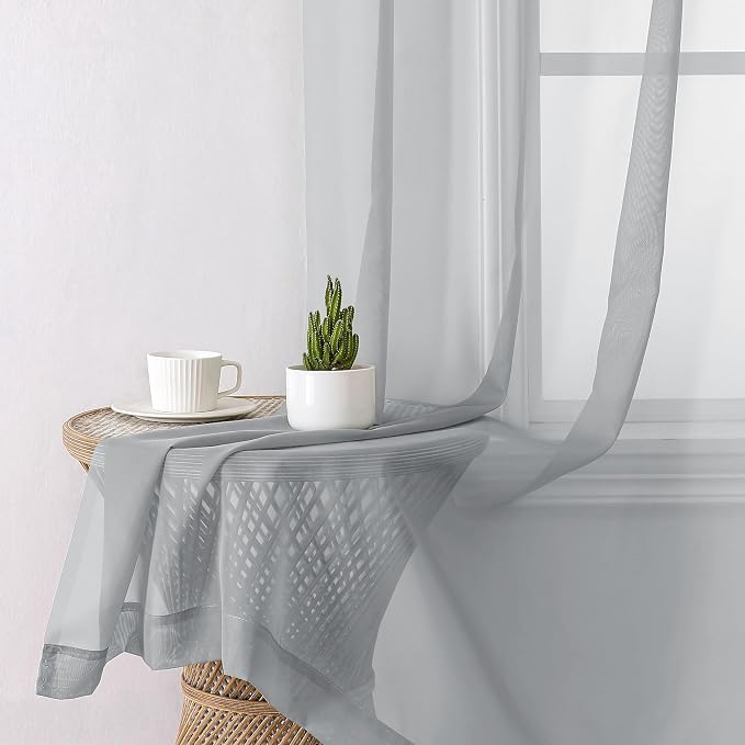 Aiyufeng Light Grey Sheer Curtains 54 Inches Long 2 Panels, Solid Voile Top - Image 4