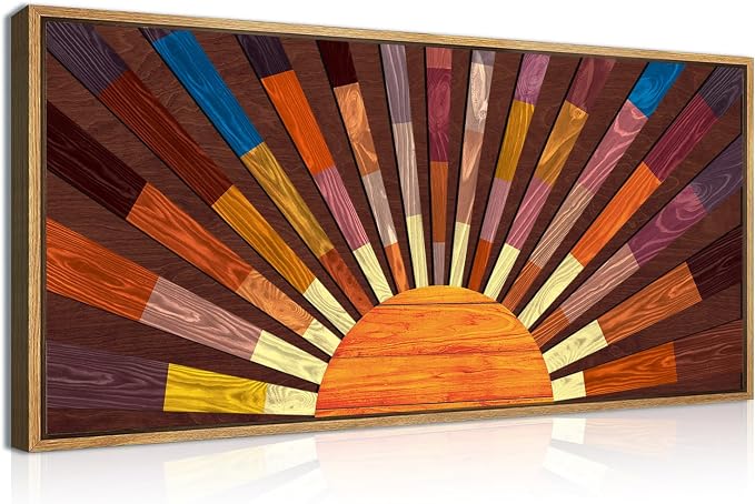 IARTTOP Extra Large Wood Sun Framed Wall Art 20x40 Inch Boho Sunrise 3D by IARTTOP