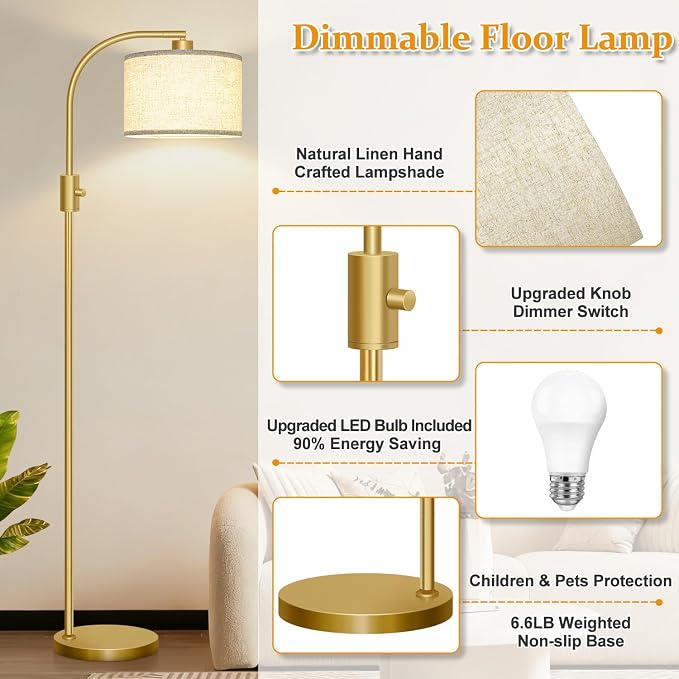 Nintiue Upgraded Modern Arc Dimmable Tall Standing Floor Lamp - Image 4