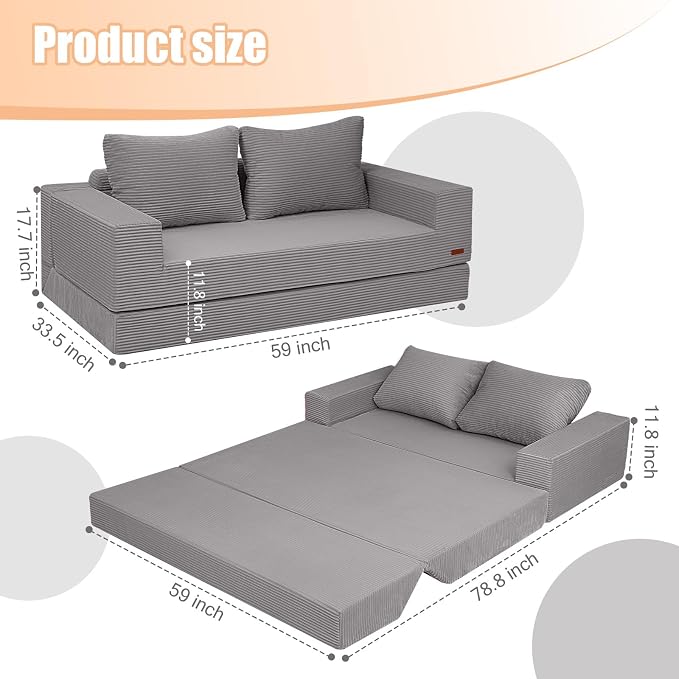 COMAX Convertible Sofa Bed Queen, Corduroy Folding Floor Couch Pull Out Couch - Image 2