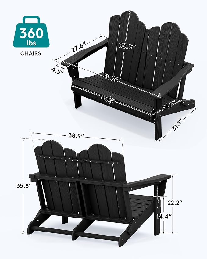 SERWALL Folding Adirondack Bench, HDPE All-Weather Adirondack Loveseat Set of 2 - Image 3