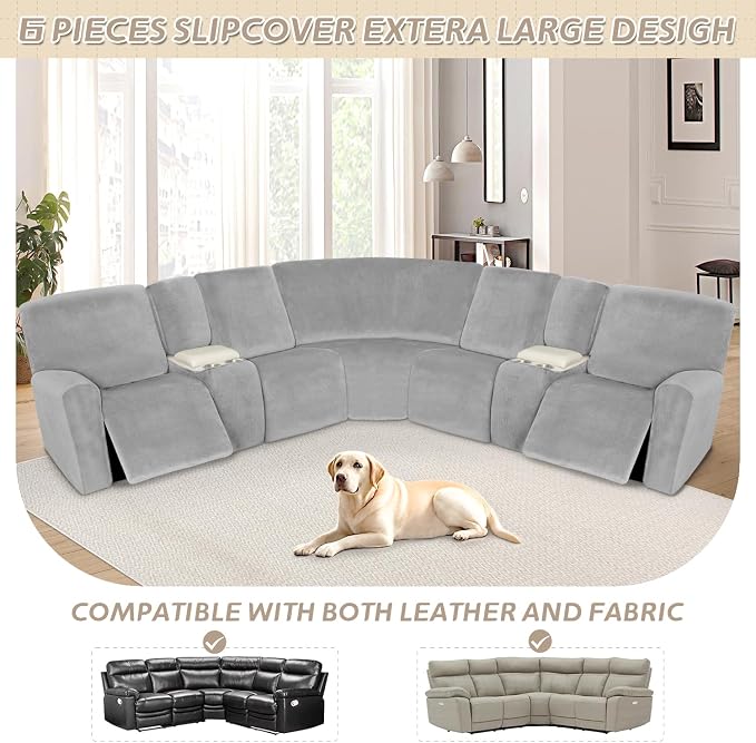 Arfntevss Sectional Recliner Couch Covers Velvet Washable Corner Sectional Sofa - Image 3