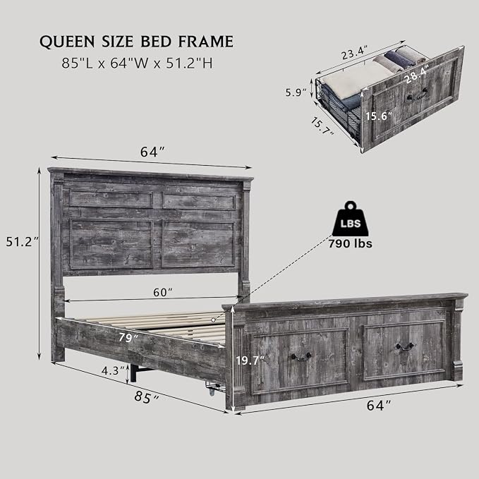 Aitjunz Farmhouse Queen Size Bed Frame - Image 2