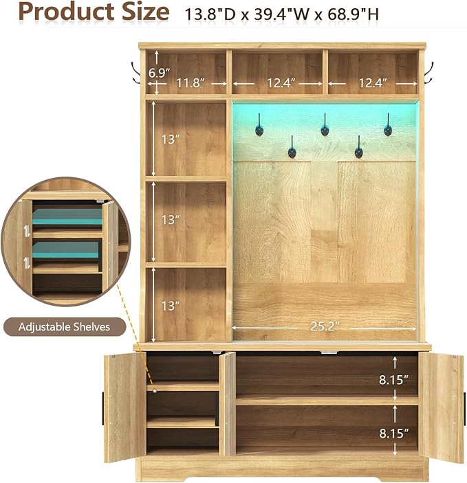 CSZZD Hall Tree with Bench and Shoe Storage, Fluted Entryway Bench with Coat - Image 3