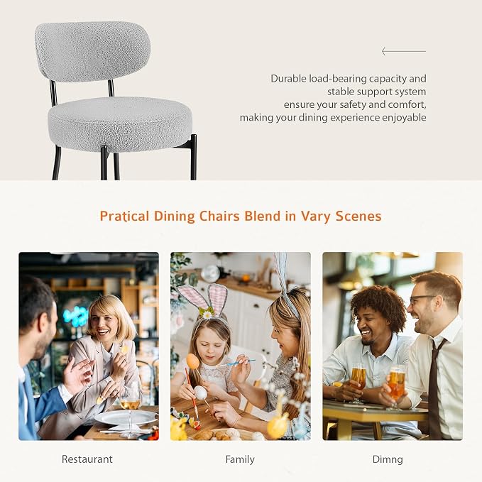 Sweetcrispy Dining Chairs Set of 2, Boucle Upholstered Modern Mid Century Round - Image 4