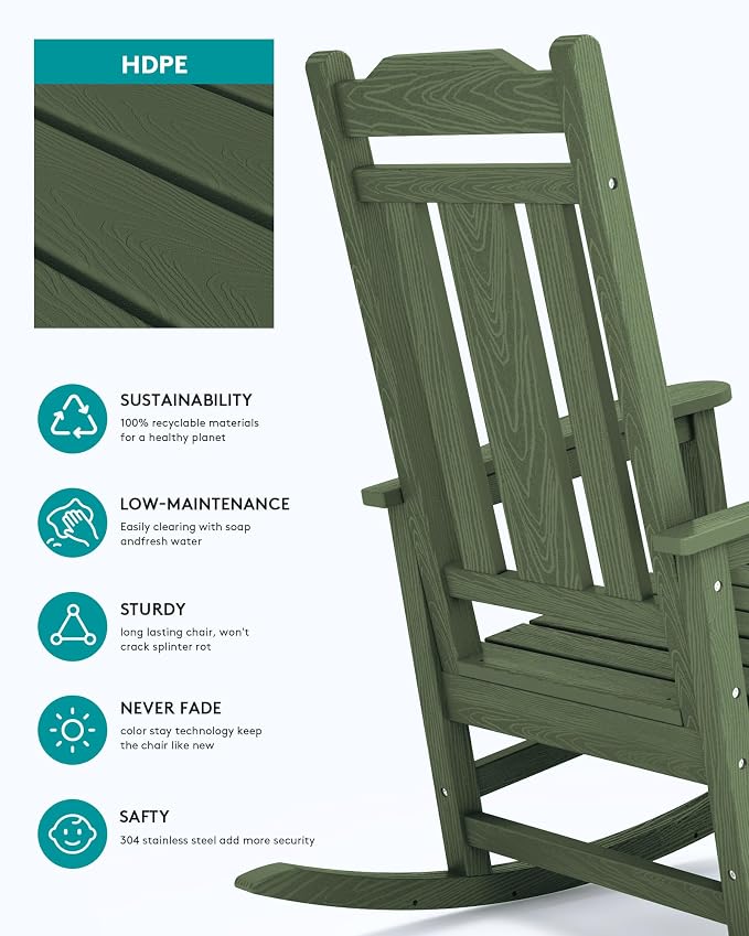 SERWALL Oversized Rocking Chair Outdoor, HDPE Outdoor Rocking Chair - Image 7