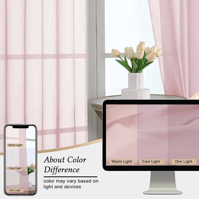 Blush Sheer Curtains 90 Inches Long 2 Panels Set - Image 7