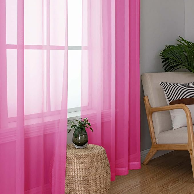 Lecloud Hot Pink Sheer Curtains 78 Inches Long 2 Panels, Rod Pockets Solid - Image 2