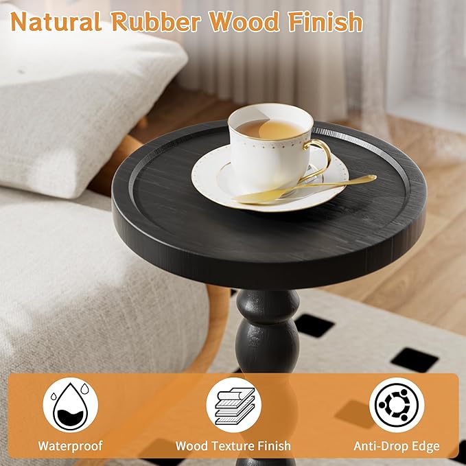 Rubber Wood‌ Small Side Table, Solid Wood‌ Round End Tables - Image 4