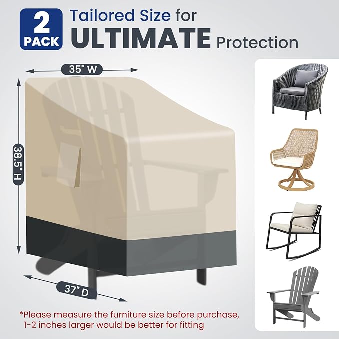 Extra Heavy Duty Patio Chair Covers Waterproof, 2 Pack Patio Furniture Covers - Image 2