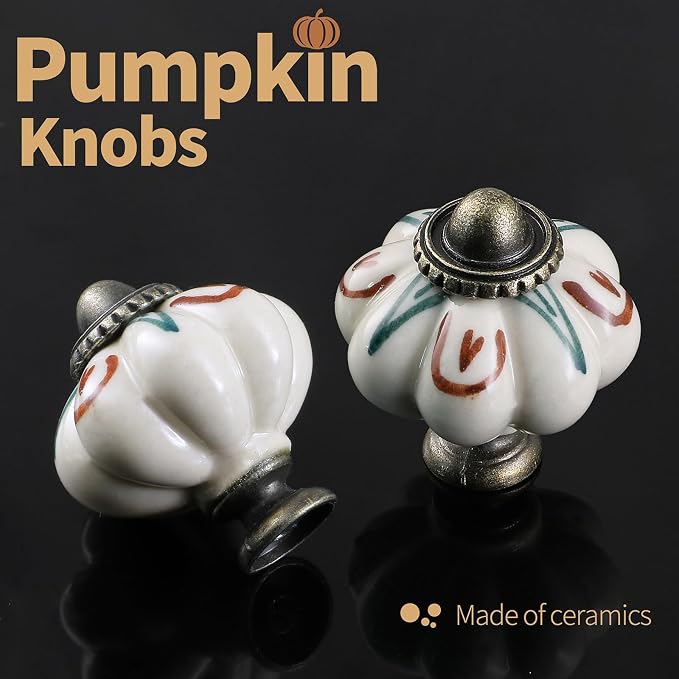 Ivory Pumpkin Knobs 6 Pack Ceramic Cabinet Knobs Vintage Drawer Pulls - Image 5