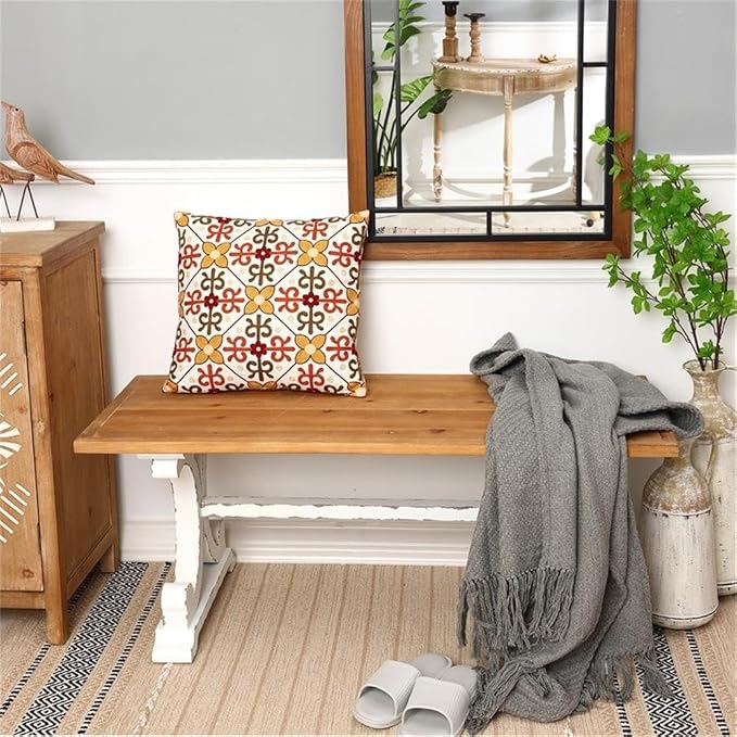 LuxenHome 45" Farmhouse Entry Table, Rustic Bench, Distressed White Coffee Table - Image 8