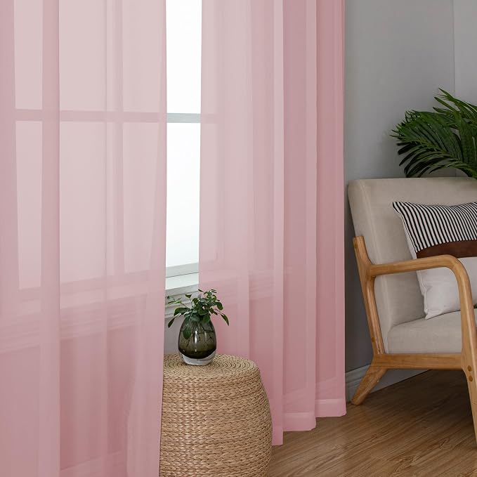Chyhomenyc Sheer Curtains 72 Inch Length 2 Panels, Light Filtering Top Dual Rod - Image 3