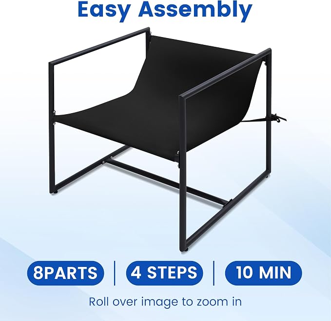 Kromax Sling Accent Chair, Cozy Living Room Chairs, Square Metal Frame - Image 6
