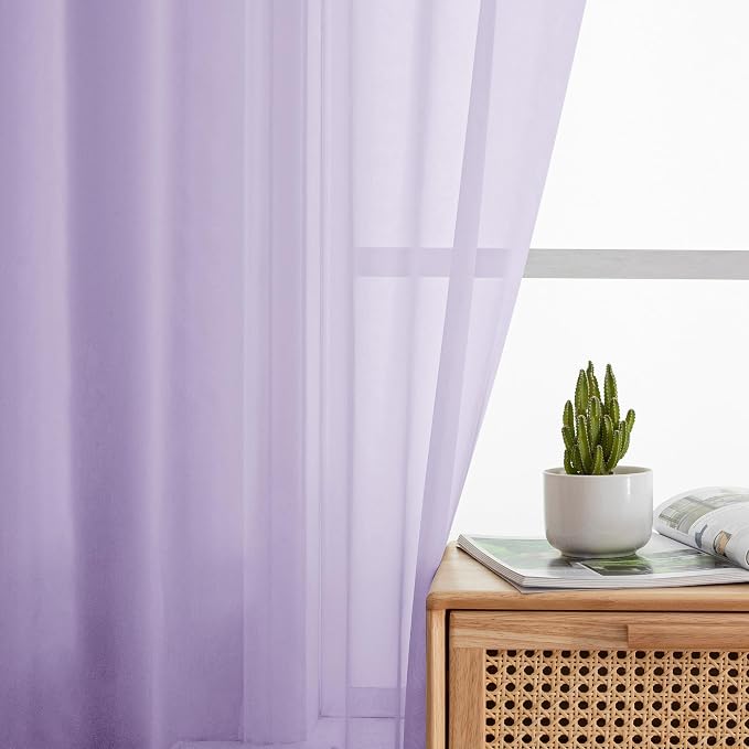 OWENIE Lavender Sheer Curtains 72 Inches Long Set of 2, Airy Sheer Curtains & - Image 2