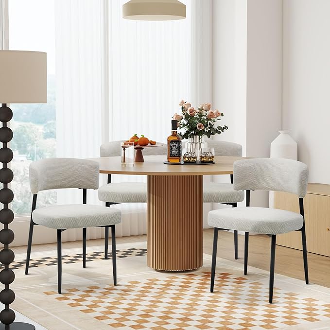 Sweetcrispy Dining Chairs Set of 4, Boucle Fabric Modern Mid Century Round by Sweetcrispy