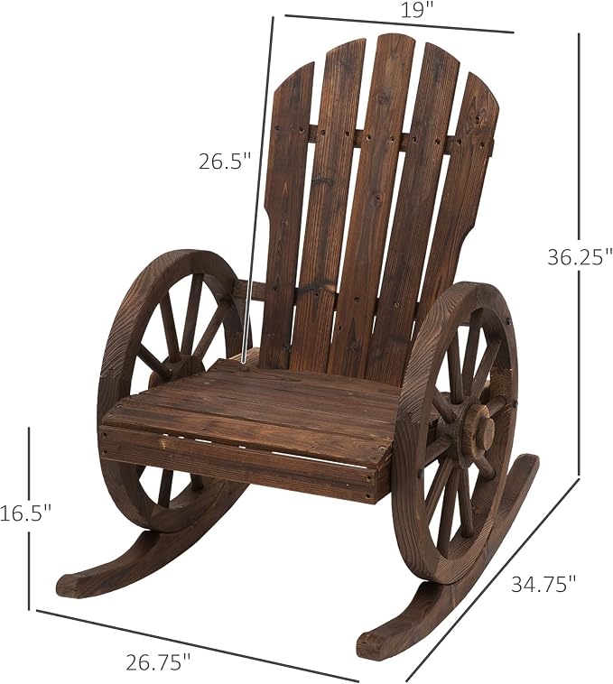 Outsunny Wooden Rocking Chair, Adirondack Rocker Chair w/Slatted Design and - Image 3