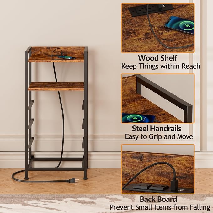 Furnulem Night Stand with Charging Station and Led Light, 4 Drawer Dresser - Image 7