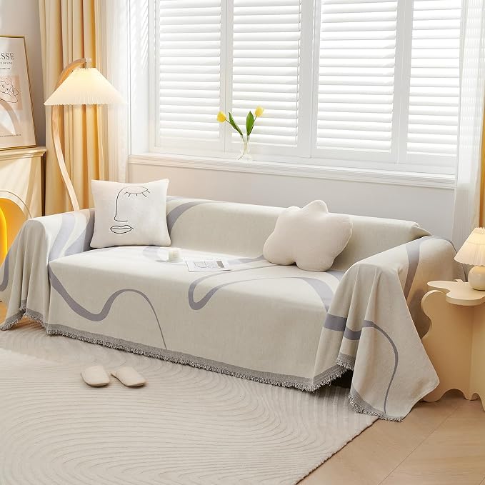 VClife Sofa Couch Cover Washable- Modern White and Gray Striped Jacquard Couch - Image 9