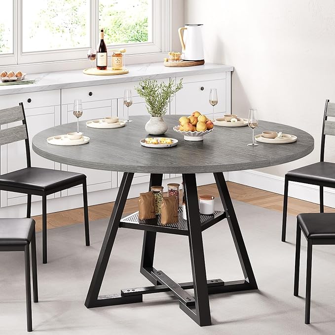 Jocoevol Round Dining Table for 4, Kitchen Dining Room Circle Dinner Pedestal - Image 4