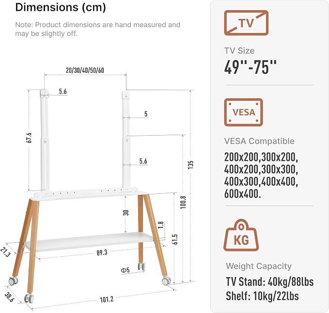 Rolling Easel TV Stand for 49–75 Inch TVs, Mobile TV Cart - Image 7