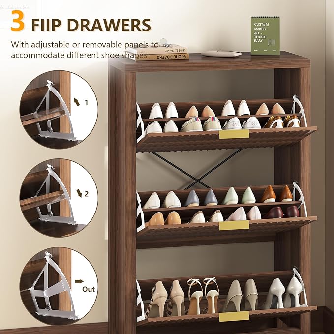 YOMILUVE Shoe Cabinet Storage for Entryway, Fluted Shoe Cabinet - Image 4