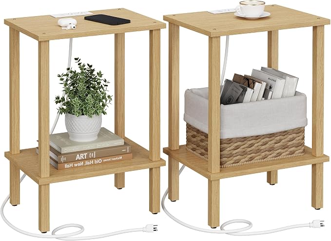 TUTOTAK End Table with Charging Station, Small Side Table with Outlets by ChoosetutotakFurnitureBuildYourCozyHome