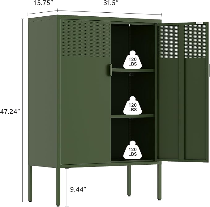 Metal Storage Cabinet, 2 Door TV Stand, Metal Mesh Accent Cabinet, Magnetic - Image 3