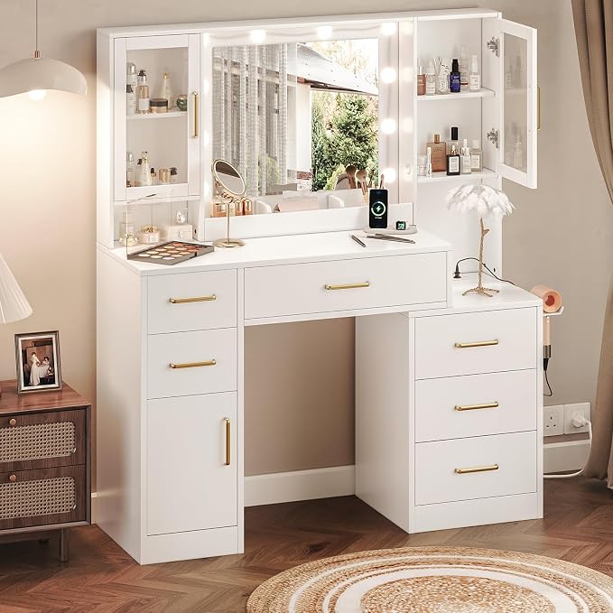 TOKSOM 51" Vanity Desk with Mirror and Lights & Charging Station, Bedroom - Image 7