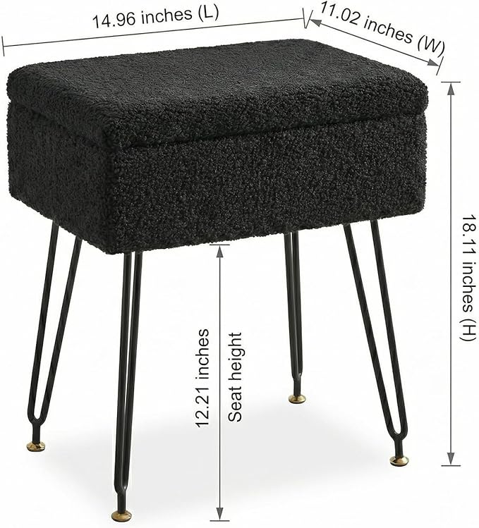 Vanity Stool Chair, Faux Teddy Fur Ottoman Foot Stool - Image 2