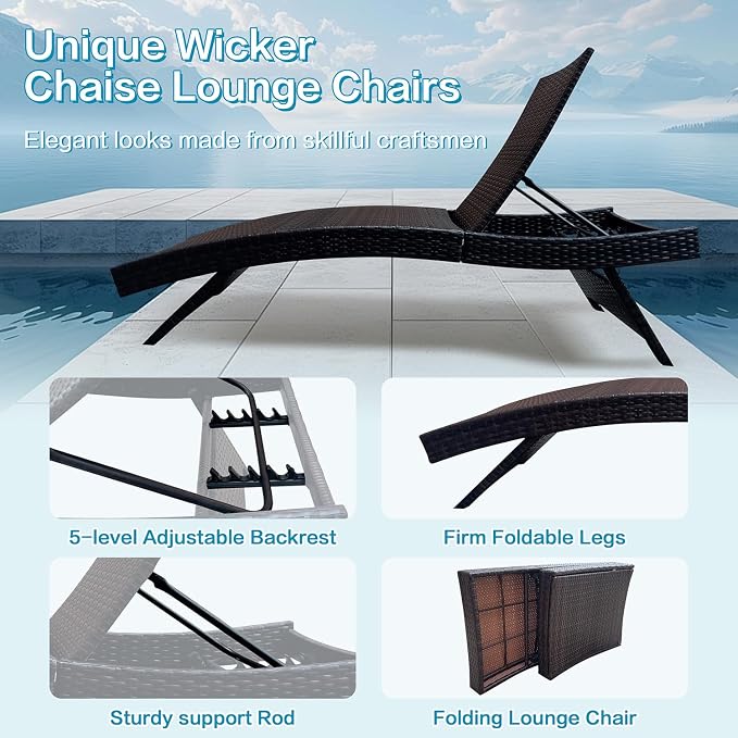 Set of Foldable Long Reclining Patio Seating Chairs, 2 Folding Chairs Patio - Image 6