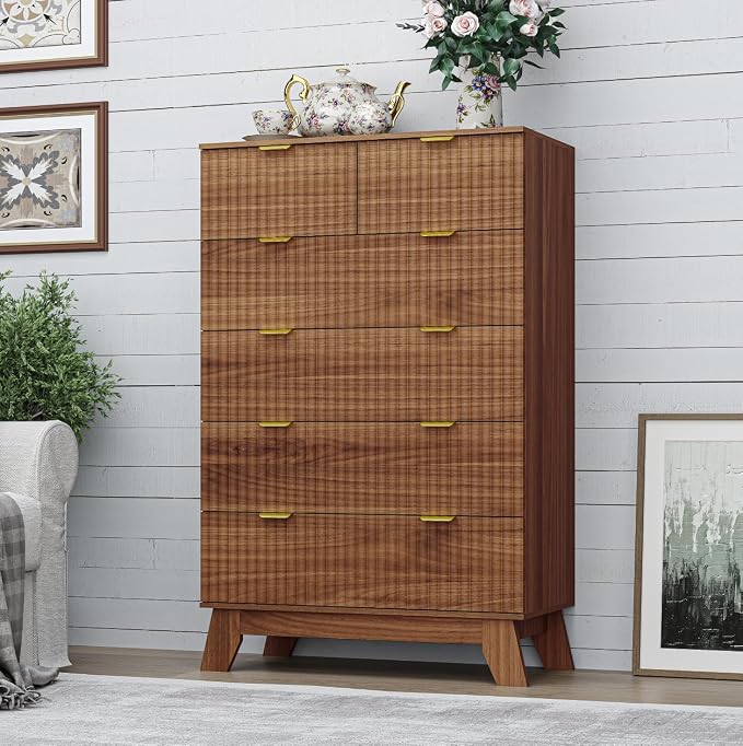 BORNOON 46" Tall Dresser for Bedroom, 6-Drawer Fluted Chest of Drawers - Image 6