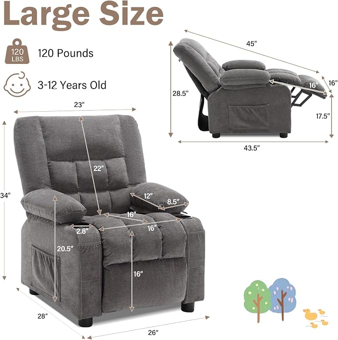 BOSMILLER Kids Recliner Chair， Push Back Toddler Recliner - Image 2