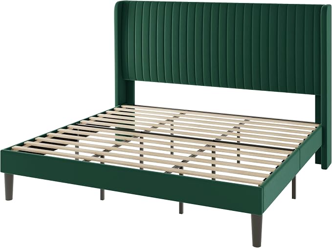 Allewie King Size Bed Frame/Velvet Upholstered Platform Bed/Vertical Channel - Image 9