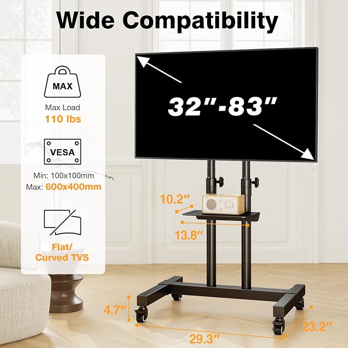TAVR Furniture Mobile TV Stand Rolling TV Cart Floor Stand - Image 8