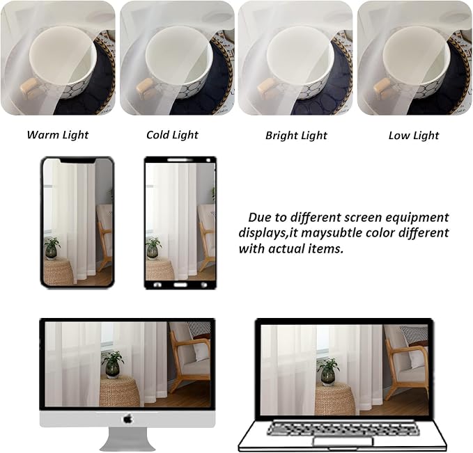 Chyhomenyc Ivory Sheer Curtains 48 Inch Long, Light Filtering Solid Color - Image 4