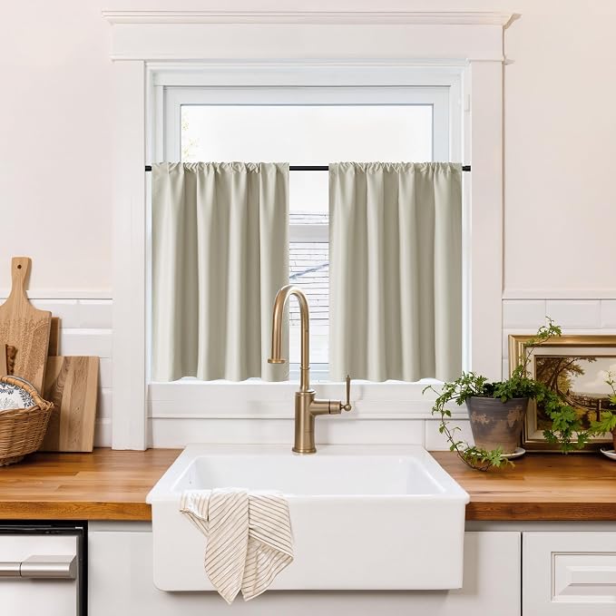 RYB HOME 100% Blackout Basement Curtains 30 inches Long, Heat & UV Blocking by RYBHOME