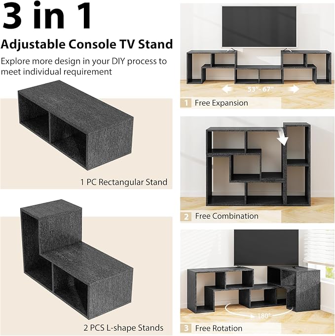 Tangkula 3 Pieces Console TV Stand, Free-Combination Entertainment Center - Image 6