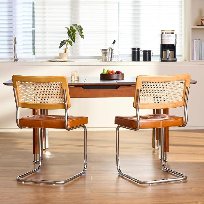 GrandNoor Rattan Dining Chairs Set, Wooden Mid Century Modern Dining Room Chairs - Image 6
