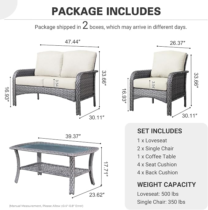ovios 4-Piece Patio Furniture Set, Outdoor Wicker Sofa - Image 8