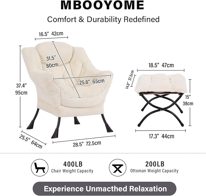MBOOYOME Lazy Chair with Ottoman, Modern Accent Lounge Armchair with Side - Image 3