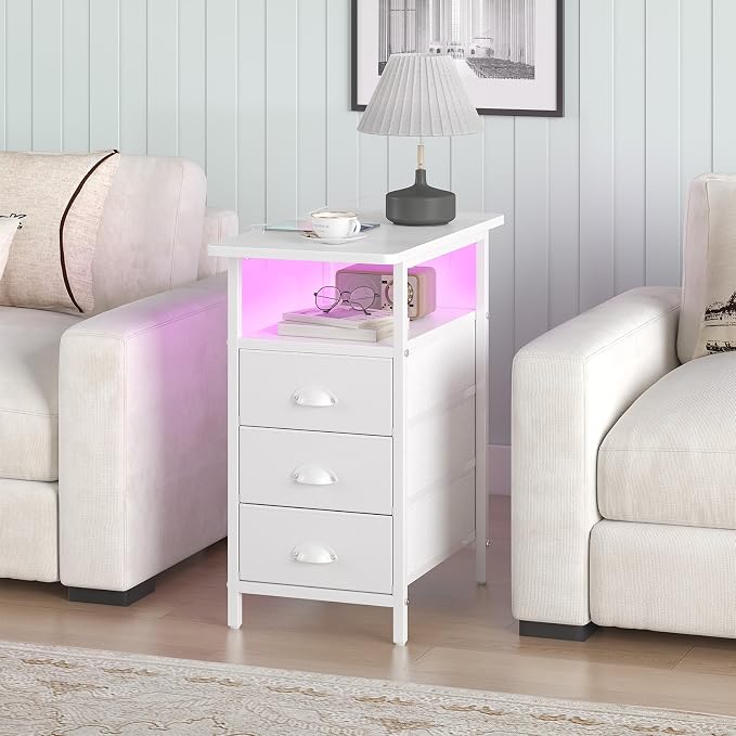 sthmec End Table with Charging Station, LED Side Tables with USB Ports and - Image 2