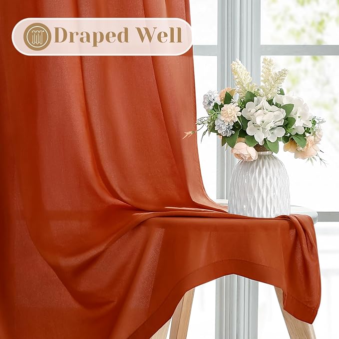 HOMEIDEAS Non-See-Through Fall Burnt Orange Privacy Sheer Curtains, 52 X 54 - Image 6